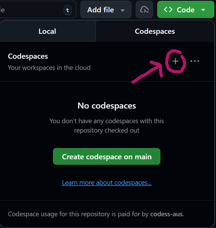Create codespace dialog
